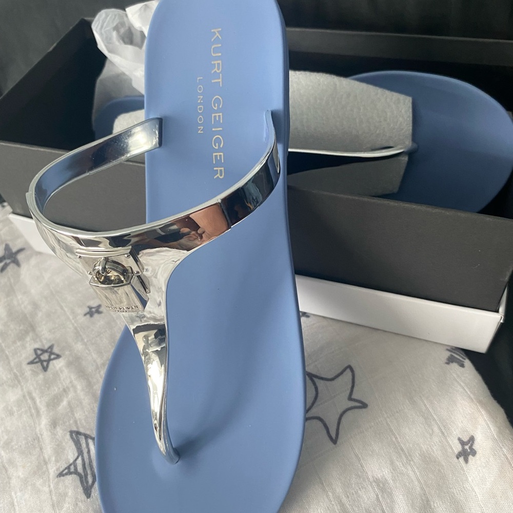 Kurt Geiger Metallic Silver and Blue Sandals